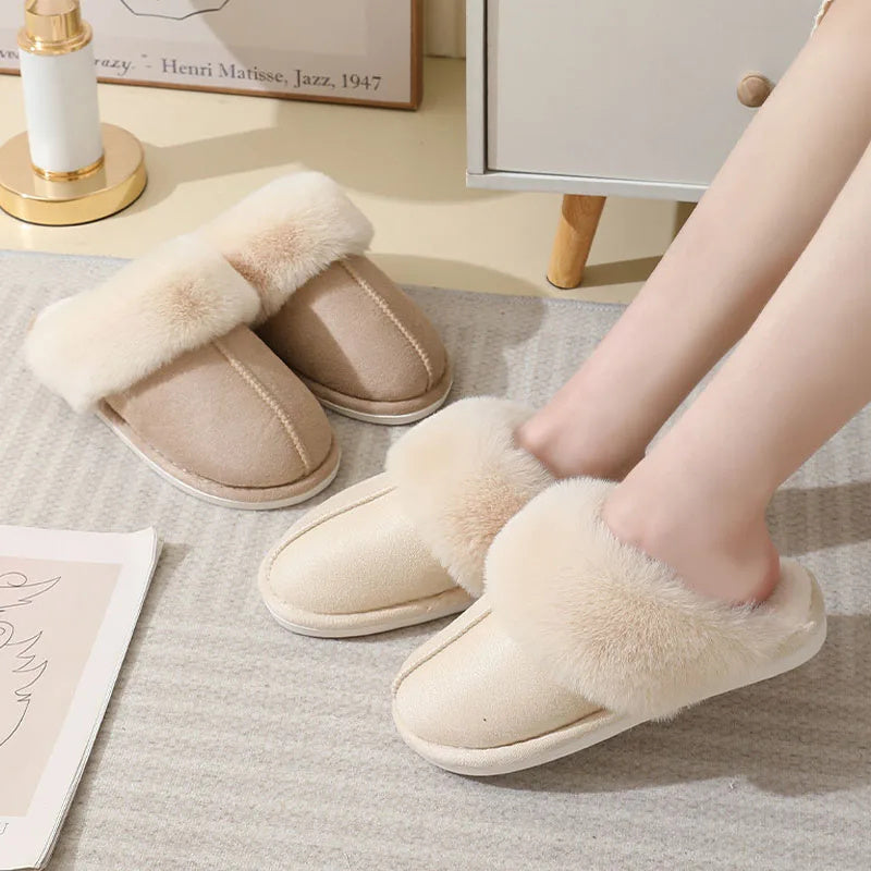 Warm Plush Home Slippers for Women - Indoor Fur Slippers - Comfy Non-Slip Bedroom Shoes