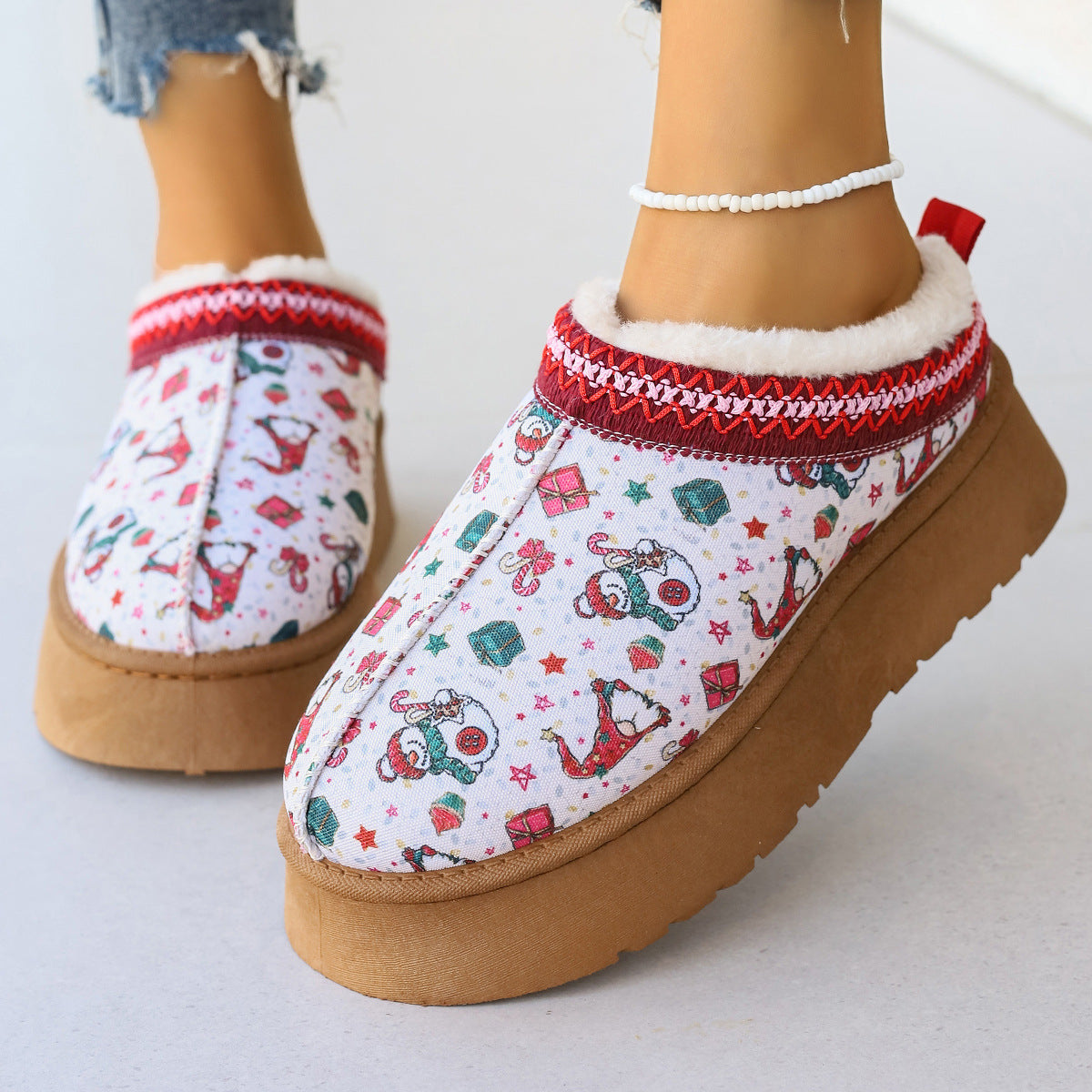 Christmas Print Ankle Boots for Women - Casual & Comfortable | Slip On Plush Lined Boots