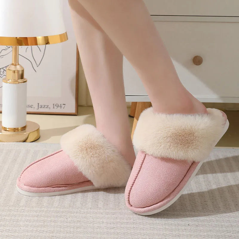 Warm Plush Home Slippers for Women - Indoor Fur Slippers - Comfy Non-Slip Bedroom Shoes