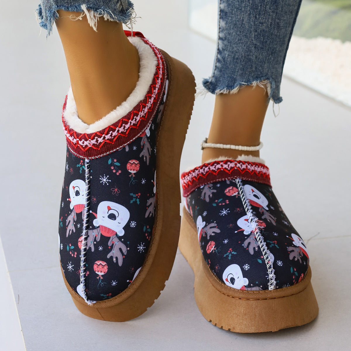 Christmas Print Ankle Boots for Women - Casual & Comfortable | Slip On Plush Lined Boots