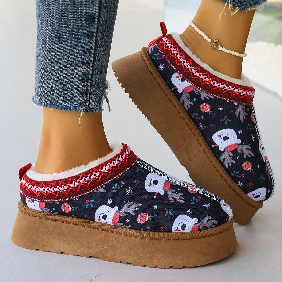 Christmas Print Ankle Boots for Women - Casual & Comfortable | Slip On Plush Lined Boots