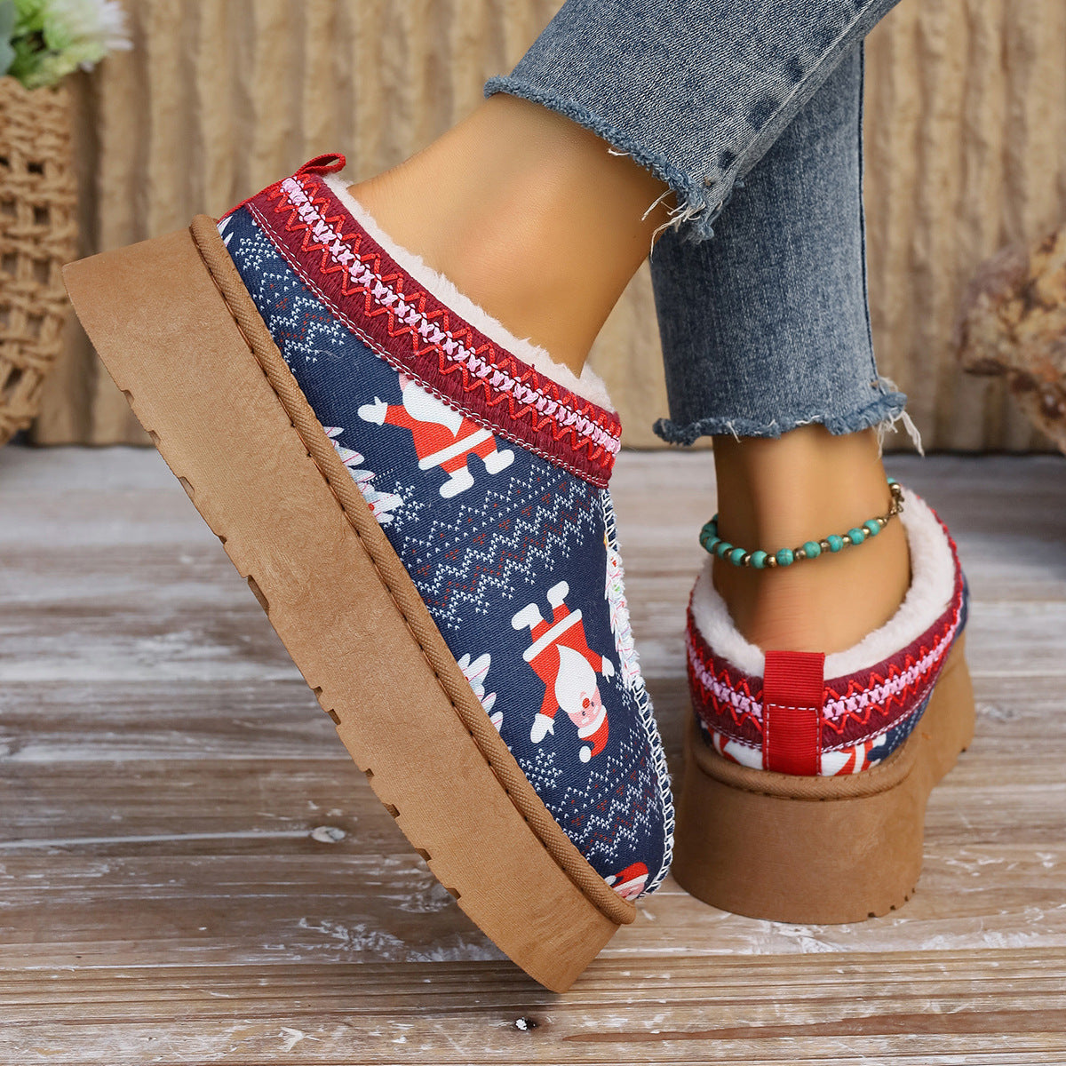 Christmas Print Ankle Boots for Women - Casual & Comfortable | Slip On Plush Lined Boots