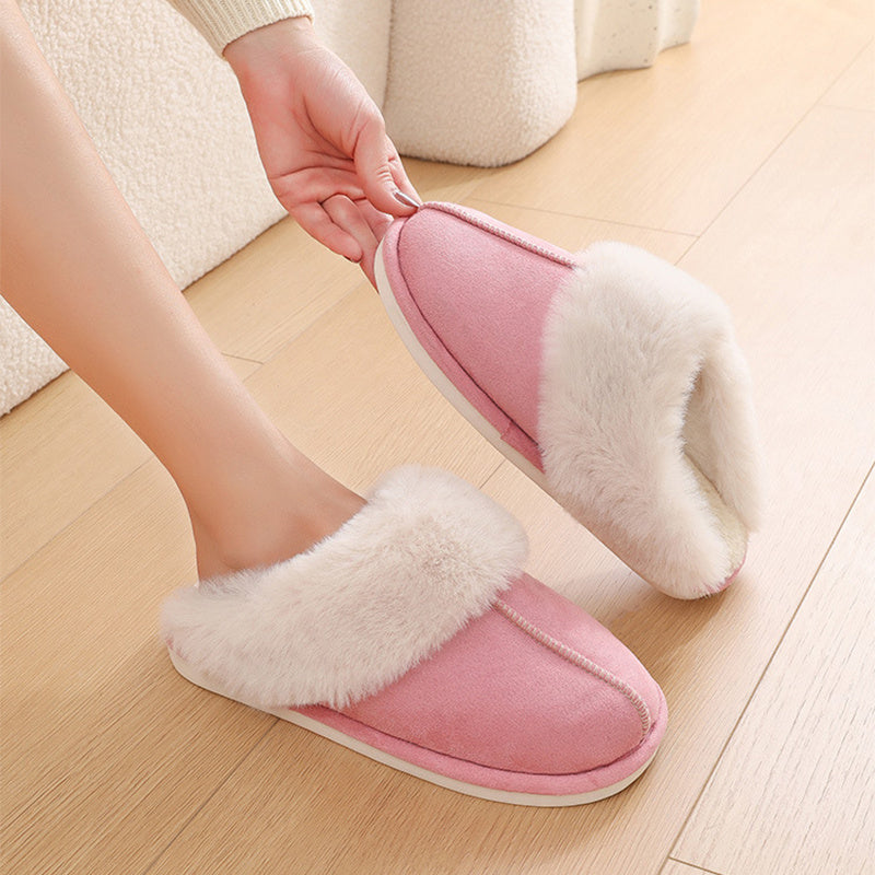 Warm Plush Home Slippers for Women - Indoor Fur Slippers - Comfy Non-Slip Bedroom Shoes