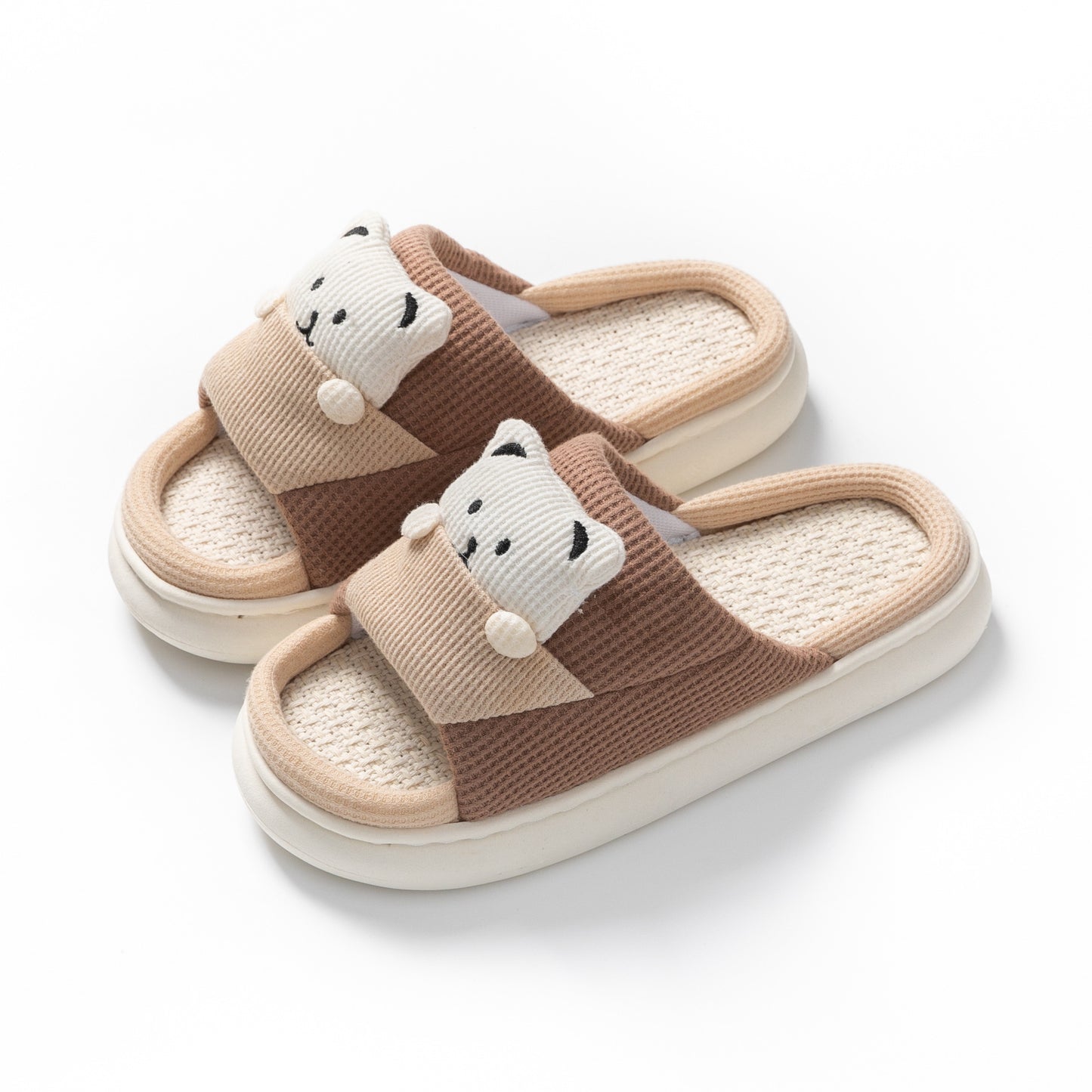 Cute Cartoon Bear Slippers Spring And Autumn Fashion Thick-soled Mute Linen Slipper Women's House Shoes