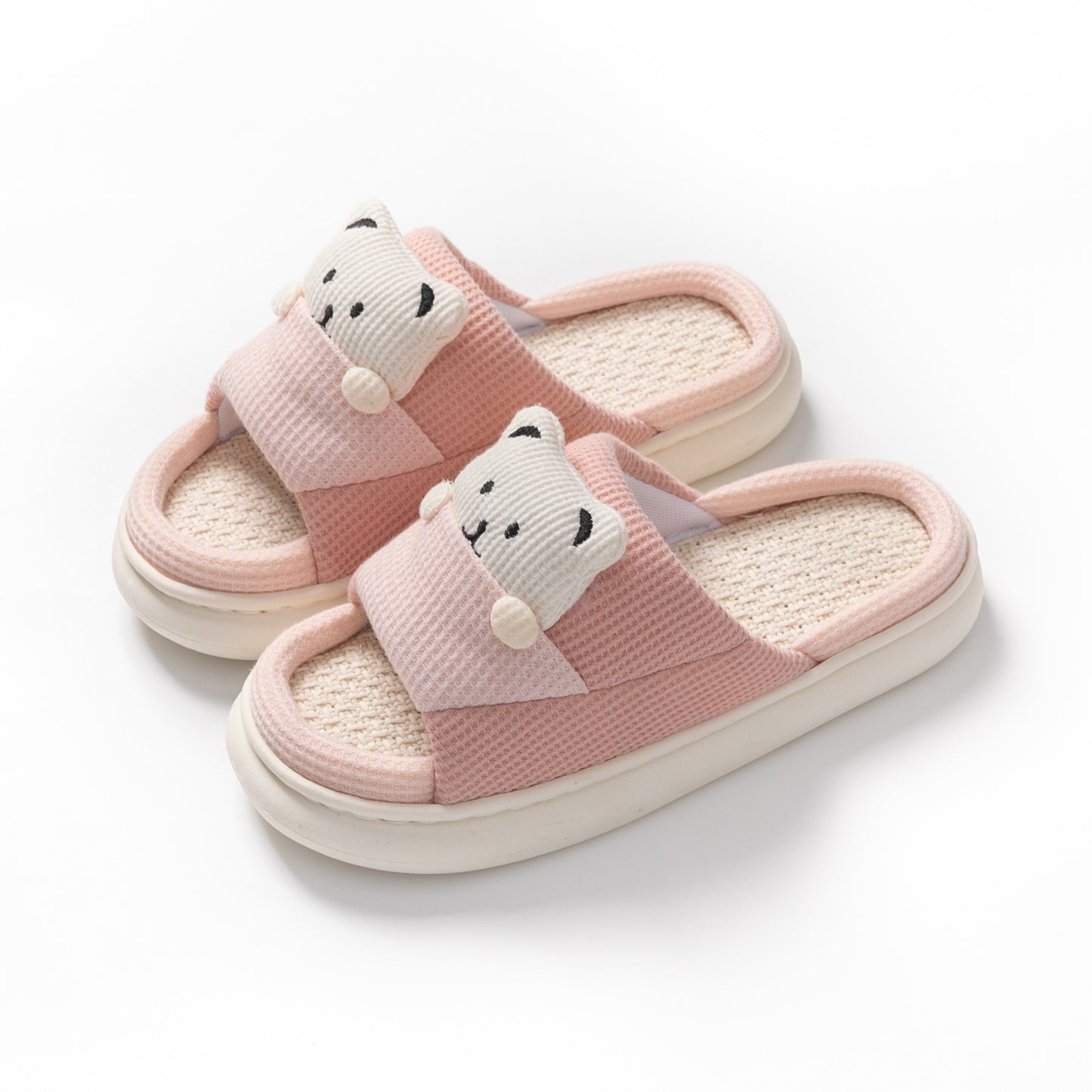 Cute Cartoon Bear Slippers Spring And Autumn Fashion Thick-soled Mute Linen Slipper Women's House Shoes