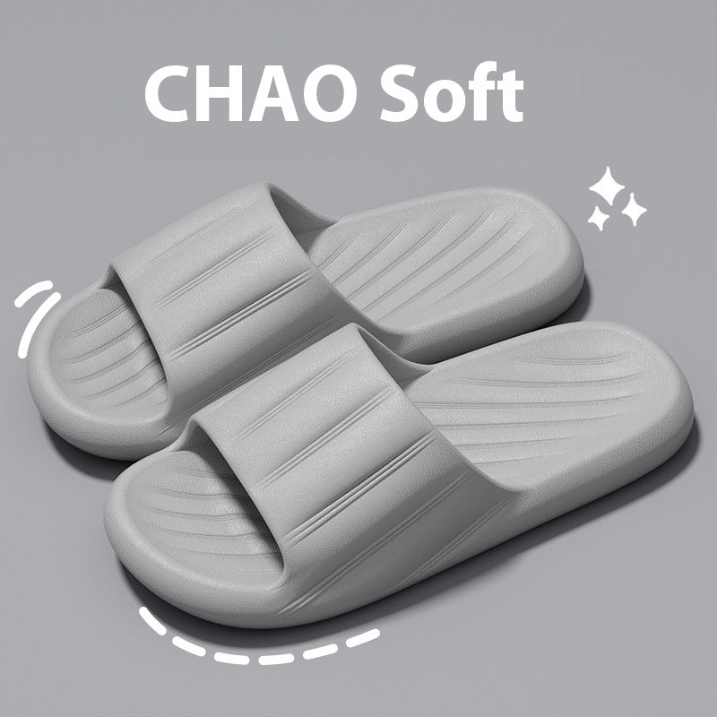 Fashion Solid Color Striped Home Slippers Summer Thick Bottom Non-slip Bathroom Slipper Women Men Couples Shoes