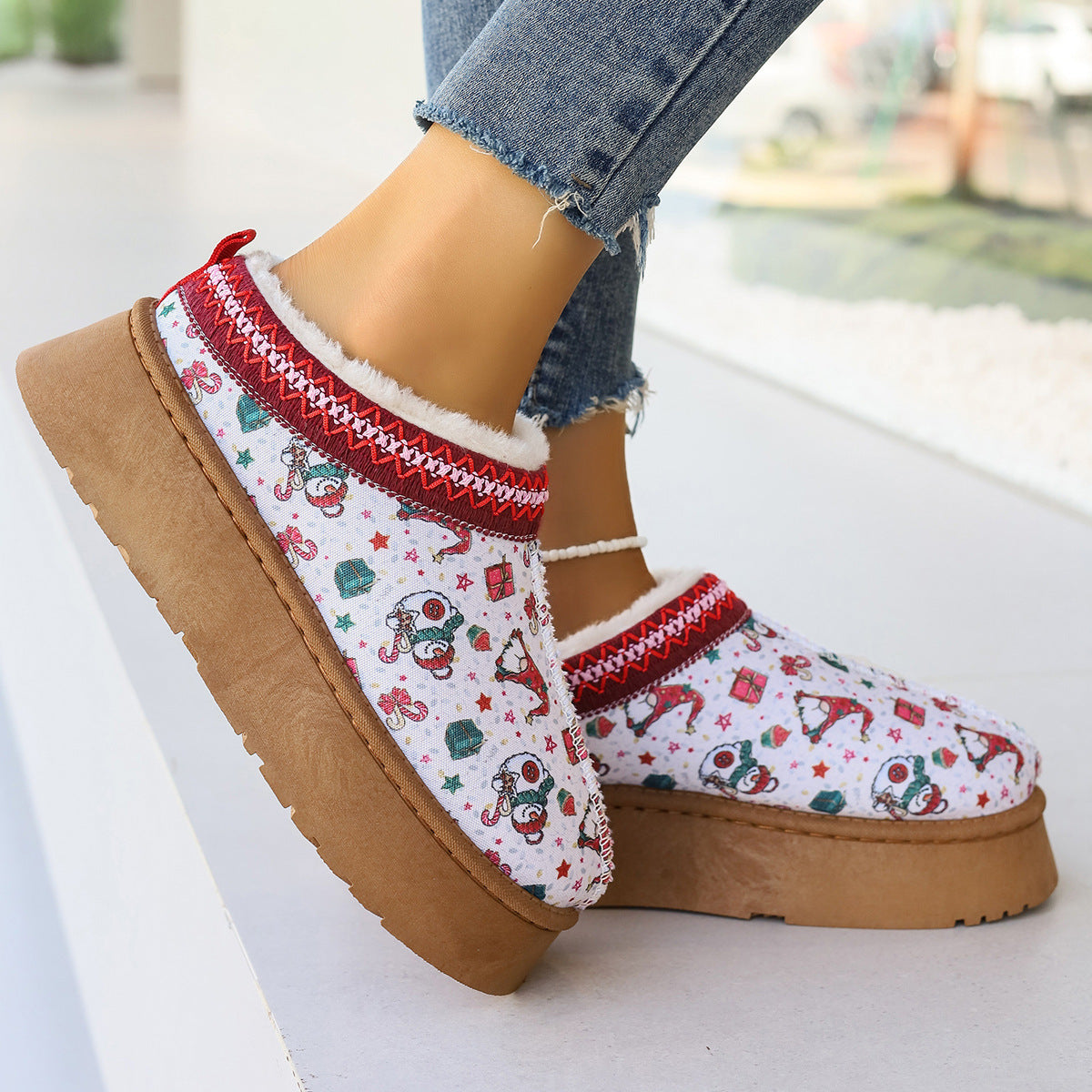 Christmas Print Ankle Boots for Women - Casual & Comfortable | Slip On Plush Lined Boots