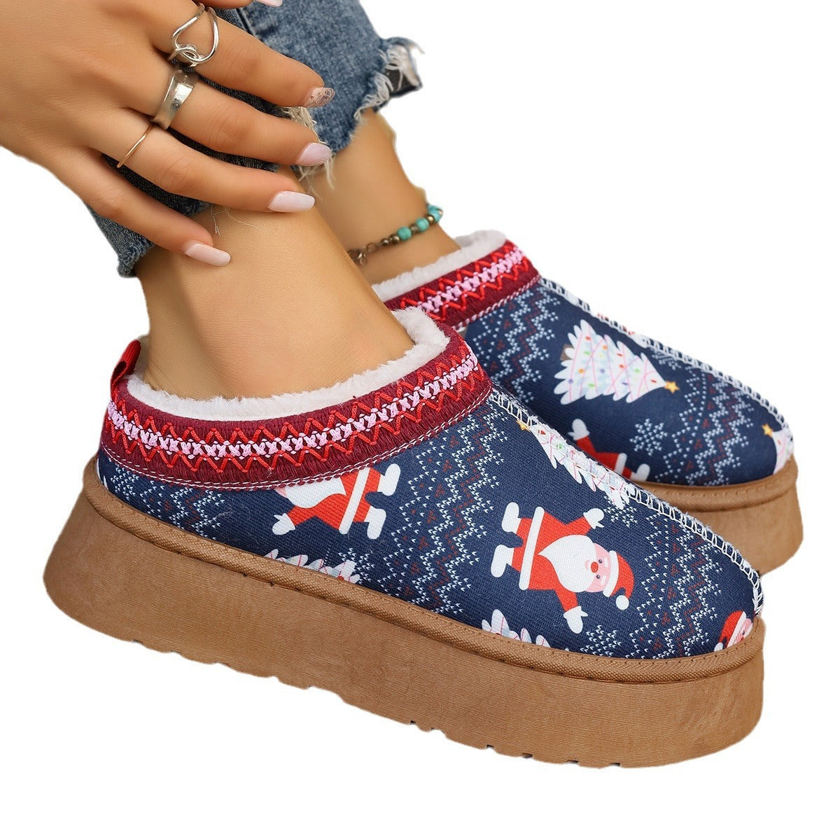 Christmas Print Ankle Boots for Women - Casual & Comfortable | Slip On Plush Lined Boots